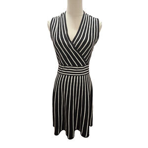 Calvin Klein Black and White Striped Midi Dress